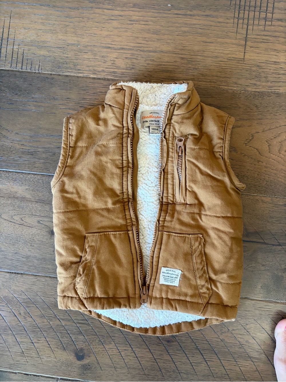 Weatherproof Vintage Baby Boy Brown Sherpa Lined Puffer Vest 18 Months